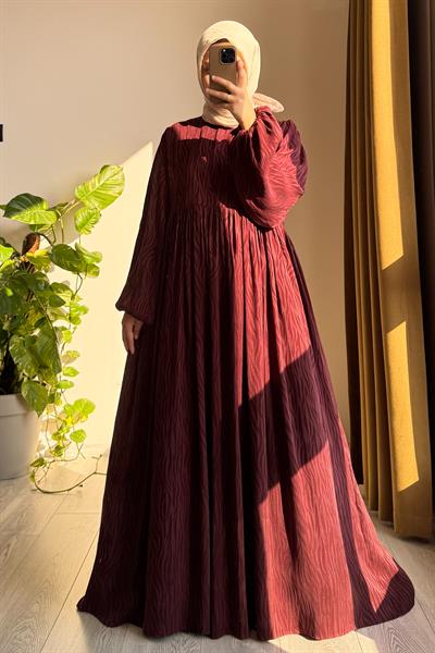 İpek Cupra Elbise - Bordo desen