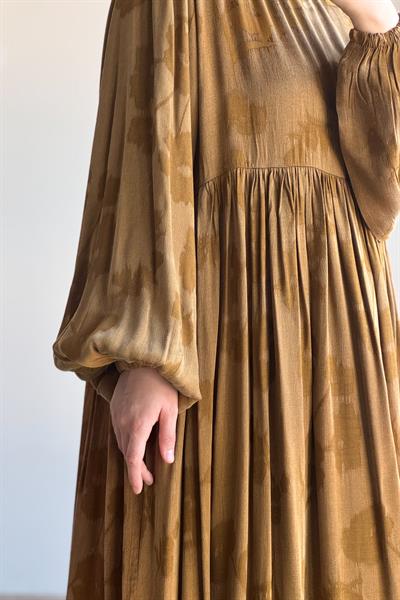 İpek Cupra Elbise - Hardal desen