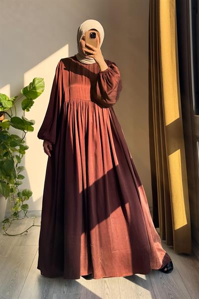 İpek Cupra Elbise - Kızıl Kahve