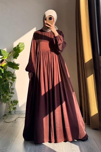 İpek Cupra Elbise - Kızıl Kahve