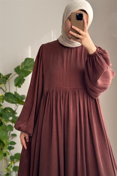 İpek Cupra Elbise - Kızıl Kahve