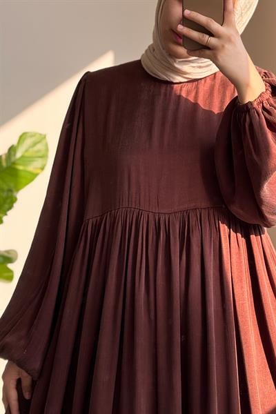 İpek Cupra Elbise - Kızıl Kahve