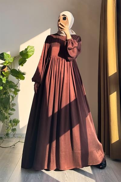 İpek Cupra Elbise - Kızıl Kahve