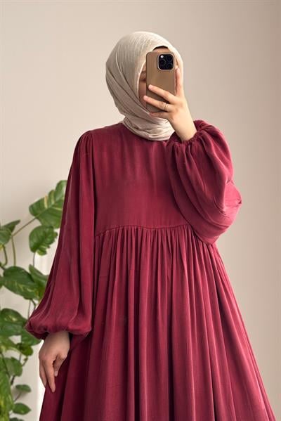 İpek Cupra Elbise - Soft Bordo
