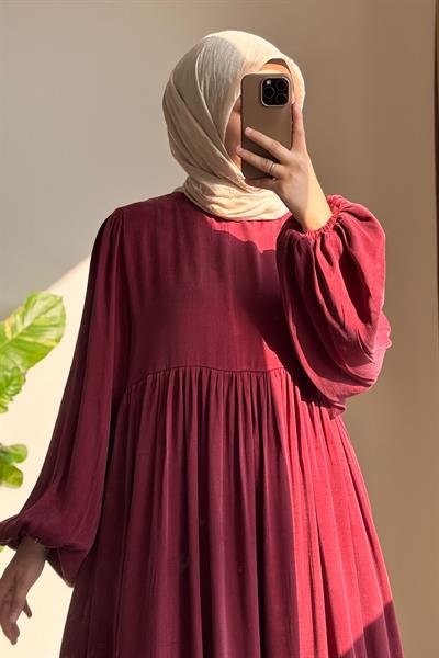İpek Cupra Elbise - Soft Bordo