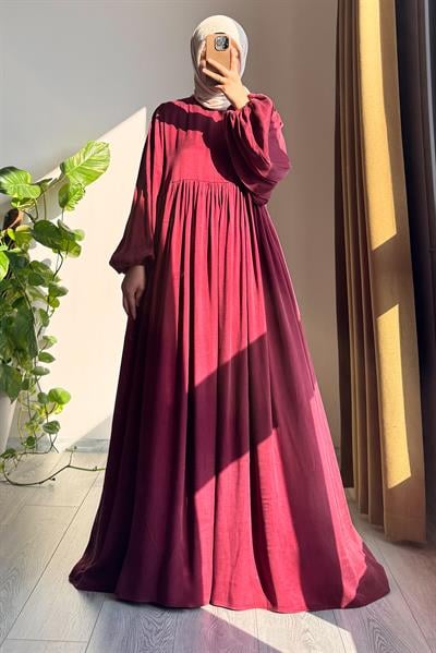 İpek Cupra Elbise - Soft Bordo