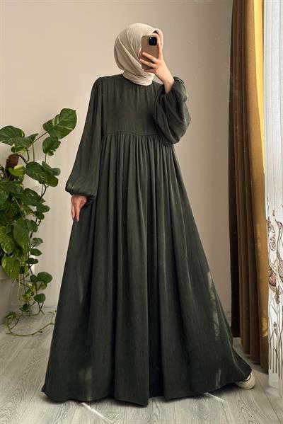 İpek Cupra Elbise - Zümrüt yeşil