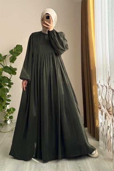 İpek Cupra Elbise - Zümrüt yeşil