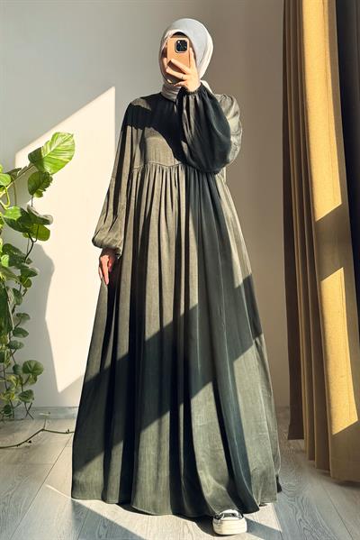 İpek Cupra Elbise - Zümrüt yeşil