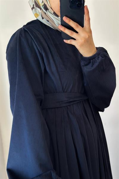 Kadife Elbise - Lacivert