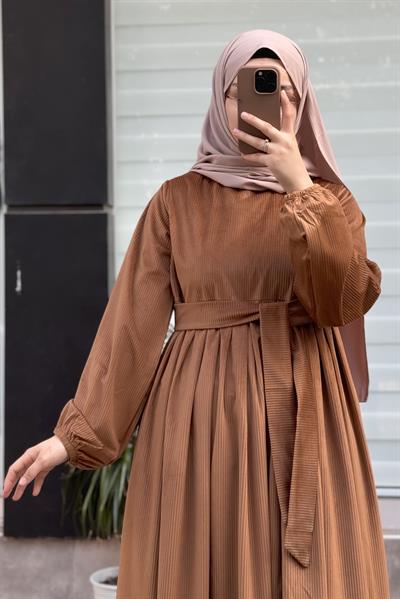 Kadife Elbise - Taba