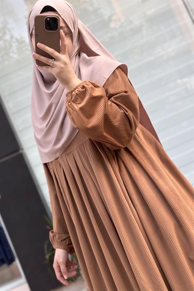 Kadife Elbise - Taba