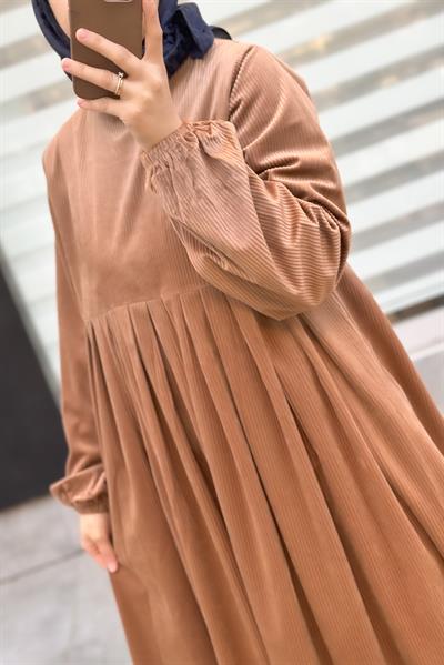 Kadife Elbise - Vizon