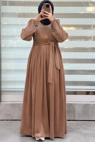 Kadife Elbise - Vizon