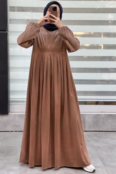 Kadife Elbise - Vizon