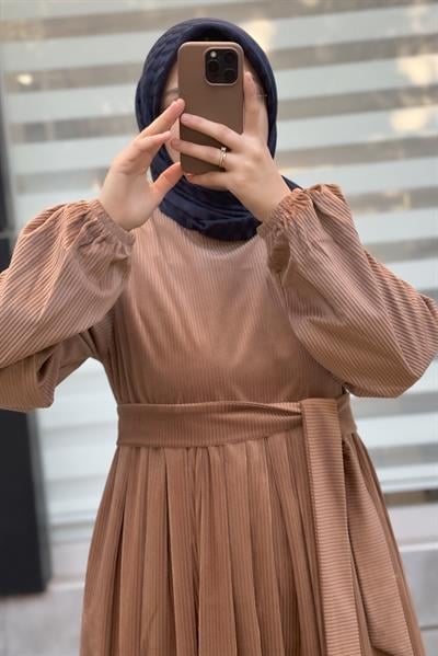 Kadife Elbise - Vizon