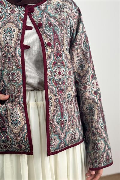 Kapitone Ceket - Bordo desen
