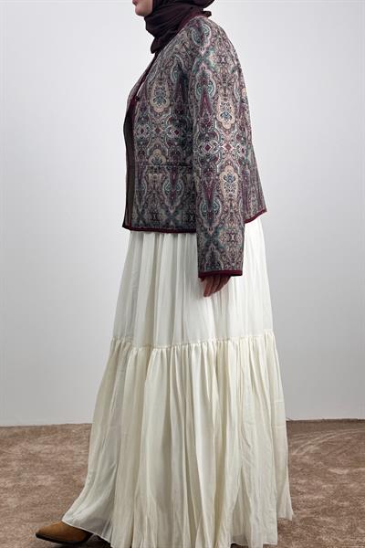 Kapitone Ceket - Bordo desen