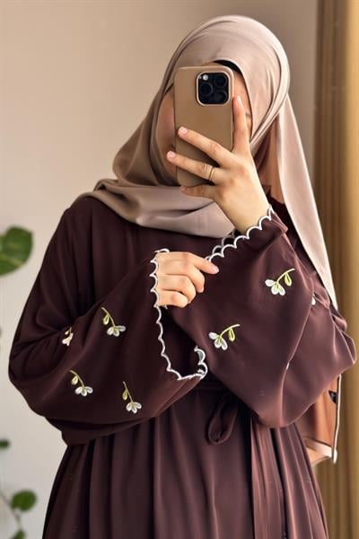 Kardelen Nakışlı Elbise - Acı kahve