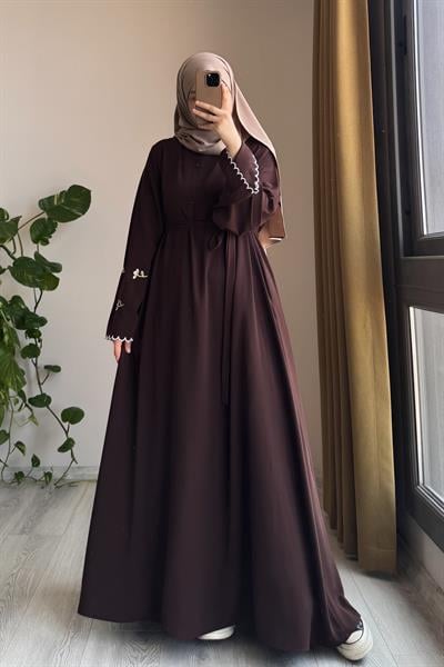 Kardelen Nakışlı Elbise - Acı kahve