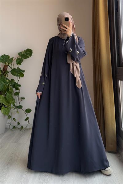 Kardelen Nakışlı Elbise - Antrasit