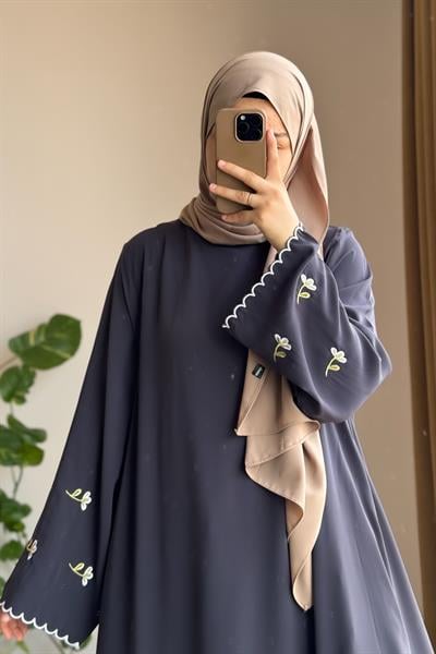 Kardelen Nakışlı Elbise - Antrasit