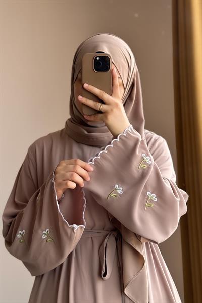 Kardelen Nakışlı Elbise - Bej