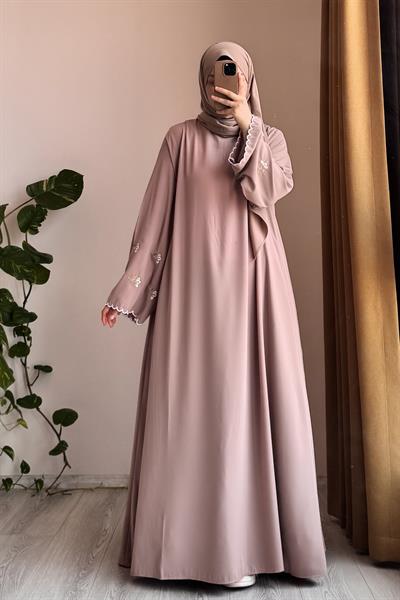 Kardelen Nakışlı Elbise - Bej