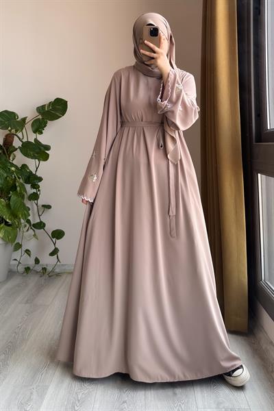 Kardelen Nakışlı Elbise - Bej