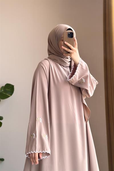 Kardelen Nakışlı Elbise - Bej