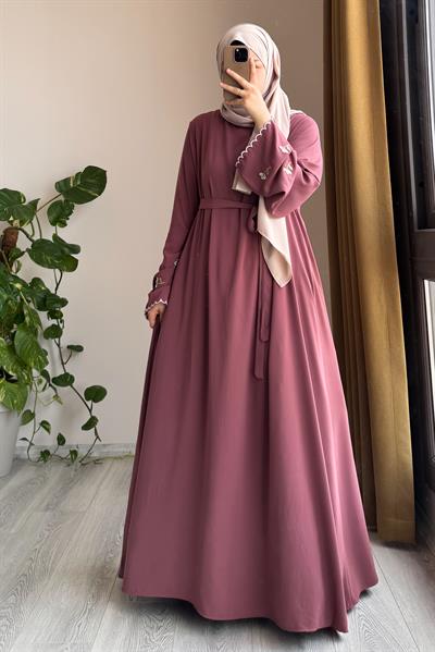 Kardelen Nakışlı Elbise - Gül kurusu