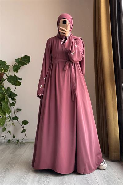 Kardelen Nakışlı Elbise - Gül kurusu