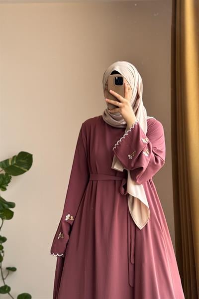 Kardelen Nakışlı Elbise - Gül kurusu