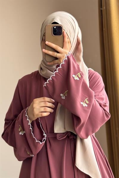 Kardelen Nakışlı Elbise - Gül kurusu