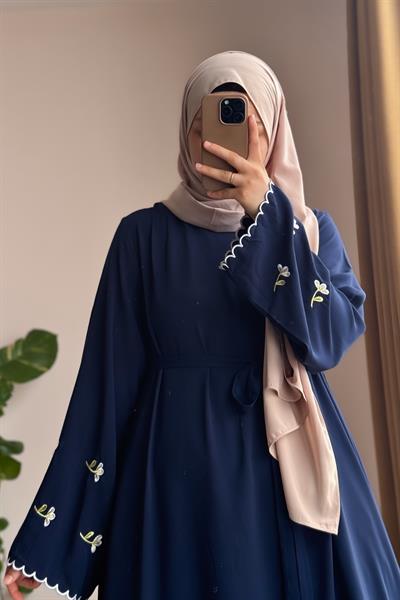 Kardelen Nakışlı Elbise - Lacivert