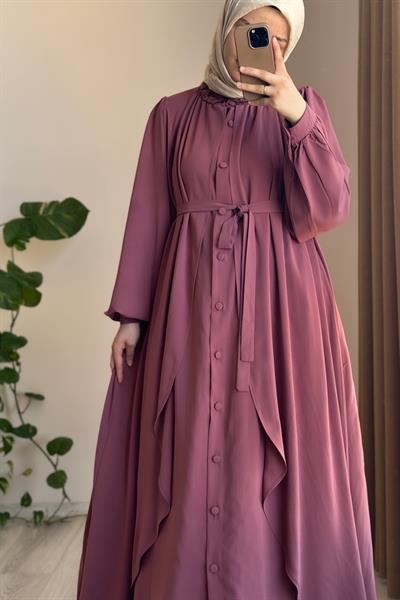 Kat Detaylı Ferace - Gül kurusu