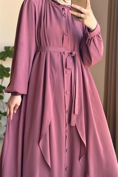 Kat Detaylı Ferace - Gül kurusu