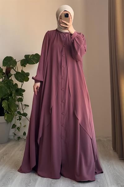 Kat Detaylı Ferace - Gül kurusu