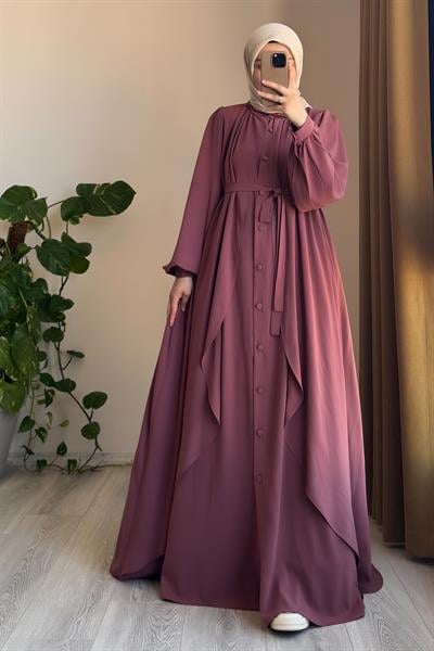 Kat Detaylı Ferace - Gül kurusu