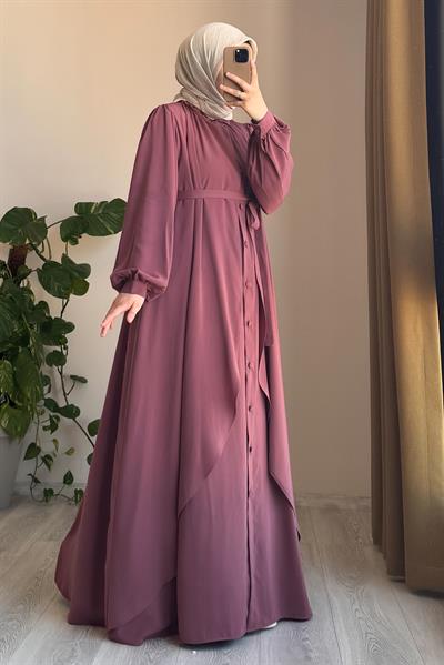 Kat Detaylı Ferace - Gül kurusu