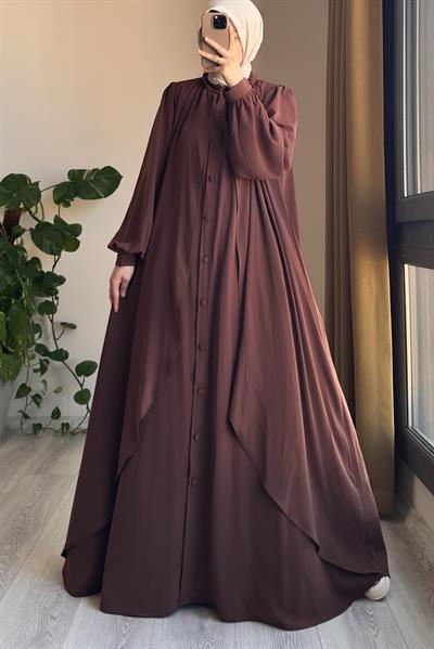 Kat Detaylı Ferace - Kahve