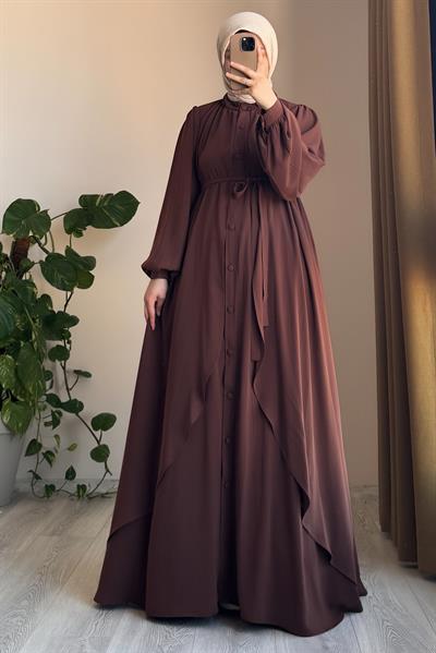 Kat Detaylı Ferace - Kahve