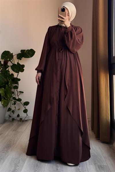 Kat Detaylı Ferace - Kahve