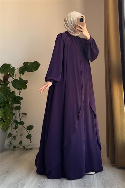 Kat Detaylı Ferace - Mürdüm