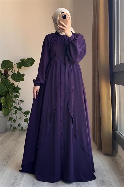 Kat Detaylı Ferace - Mürdüm