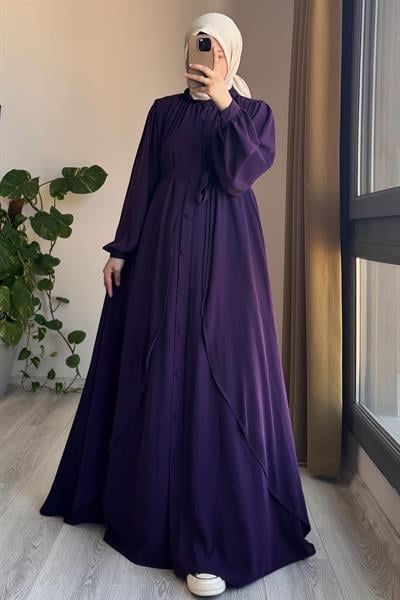 Kat Detaylı Ferace - Mürdüm