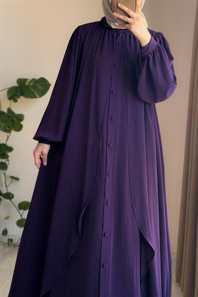 Kat Detaylı Ferace - Mürdüm