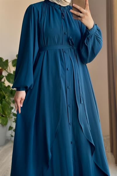 Kat Detaylı Ferace - Petrol mavi