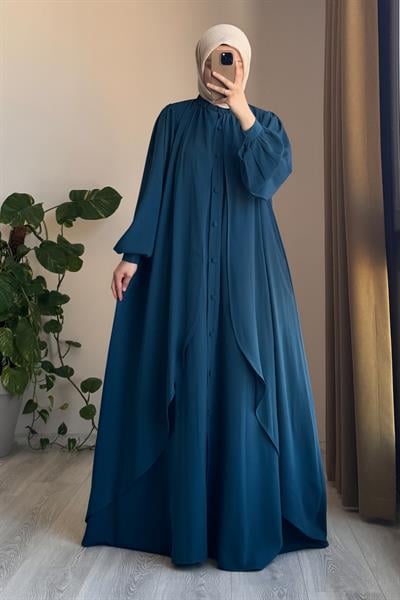 Kat Detaylı Ferace - Petrol mavi