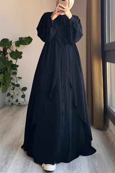 Kat Detaylı Ferace - Siyah